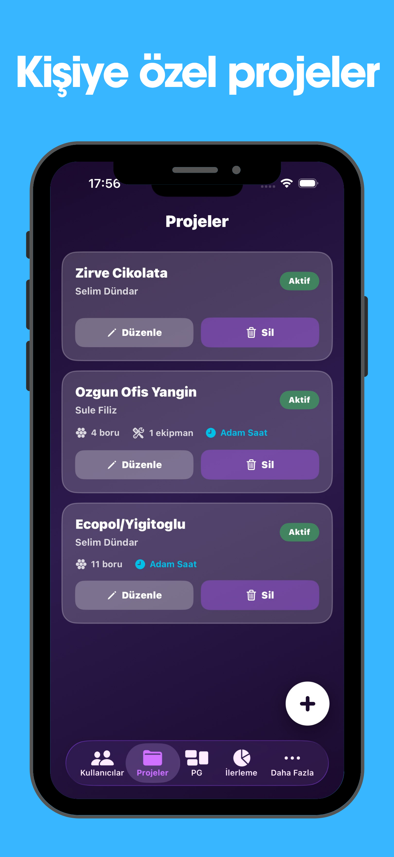 Santiye Takip projeler ekrani