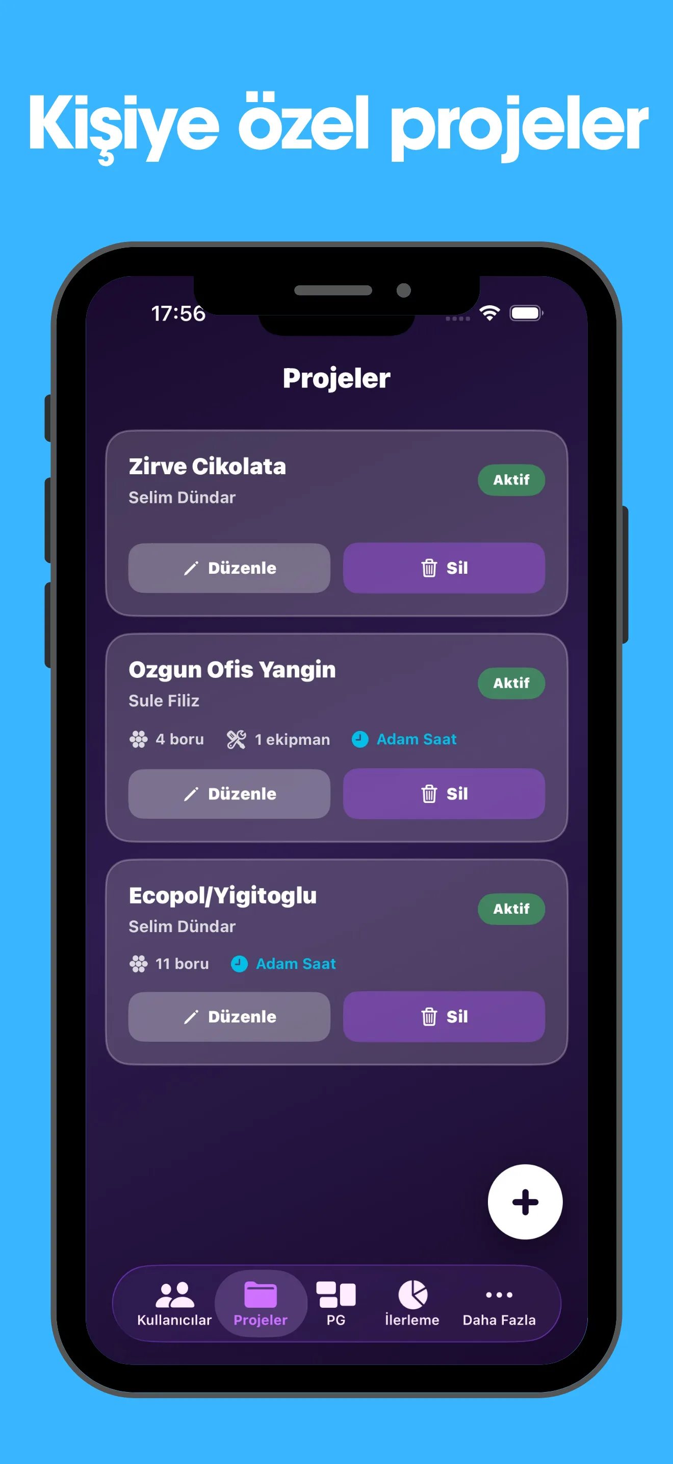 Santiye Takip projeler ekrani